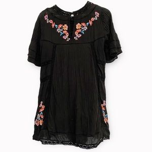 Free People Victorian Embroidered Smock Dress in Black